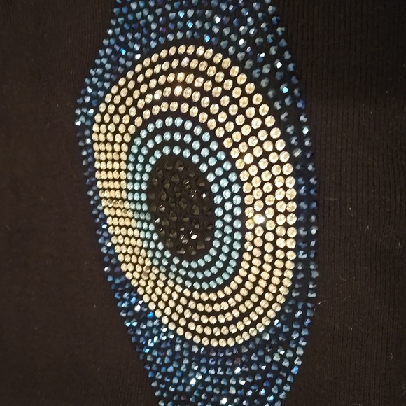Sweater with bright evil eye blue crystals, sequins for protection & good luck. - Picture 5 of 5